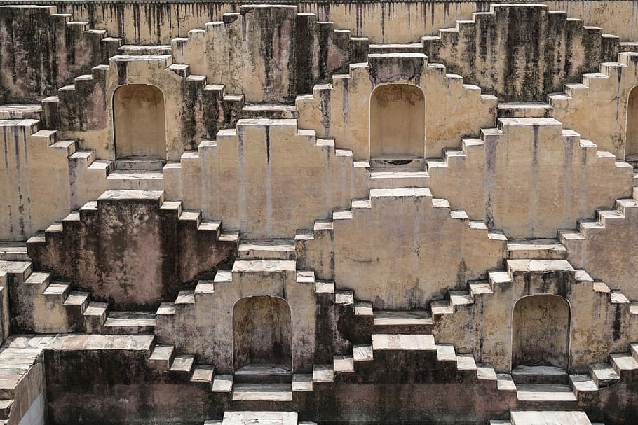 brown temple design, gray and black concrete building, stone HD wallpaper