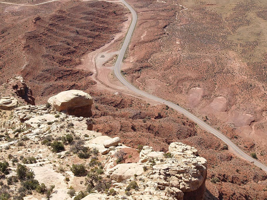 Endless, Road, Desert, Sandstone, red, hot, dry, rocks, erosion HD wallpaper