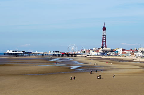 amusement park by the beach, blackpool, tower, attraction, sea HD wallpaper