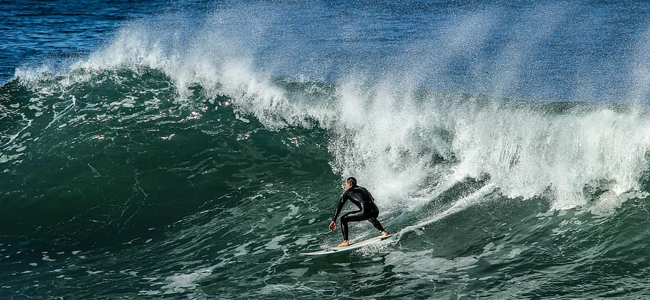 person surfboarding during daytime, beach, sea, waves, tablista HD wallpaper