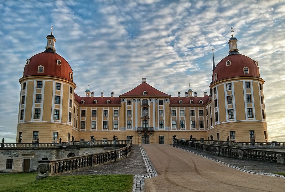beige concrete house, castle, moritz castle, dresden, park HD wallpaper