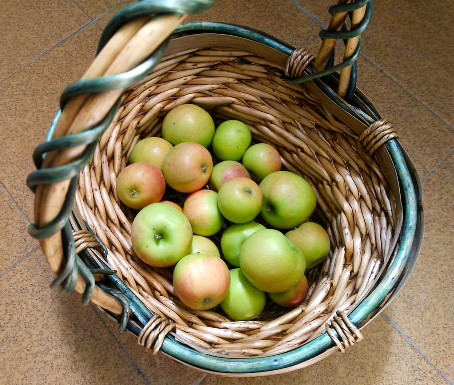 apples, basket, fruit, ecological, healthy, harvest, container HD wallpaper
