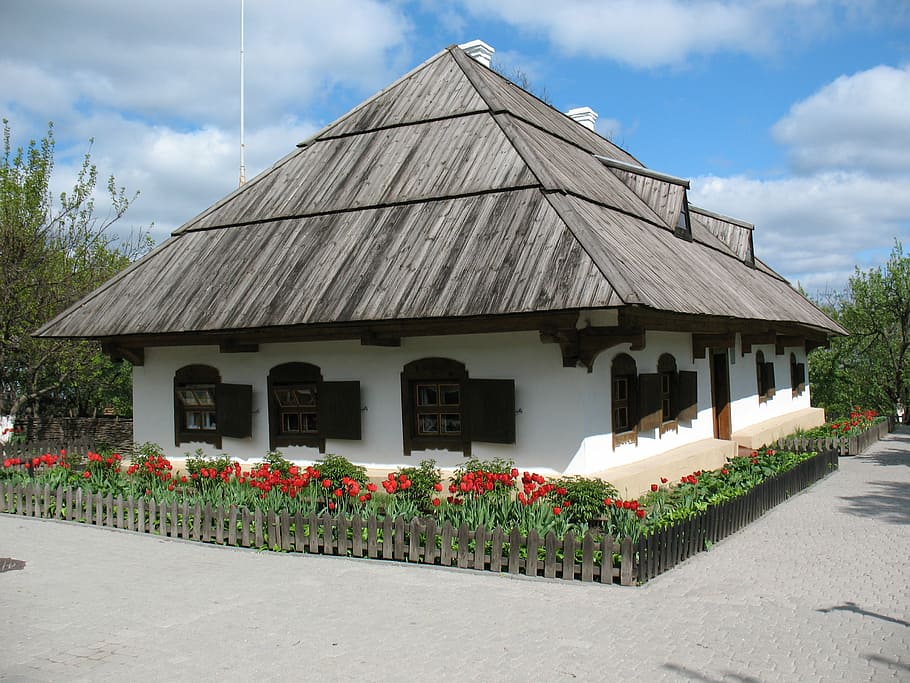 ukrainian hata, museum, poltava, spring, traditional house, HD wallpaper