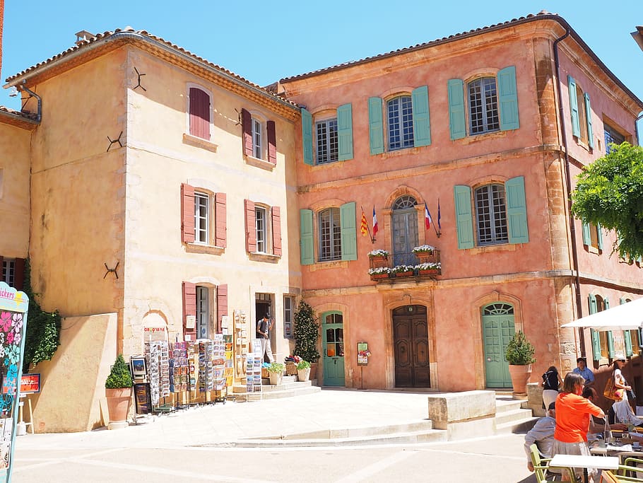 people near building at daytime, roussillon, community, village, HD wallpaper