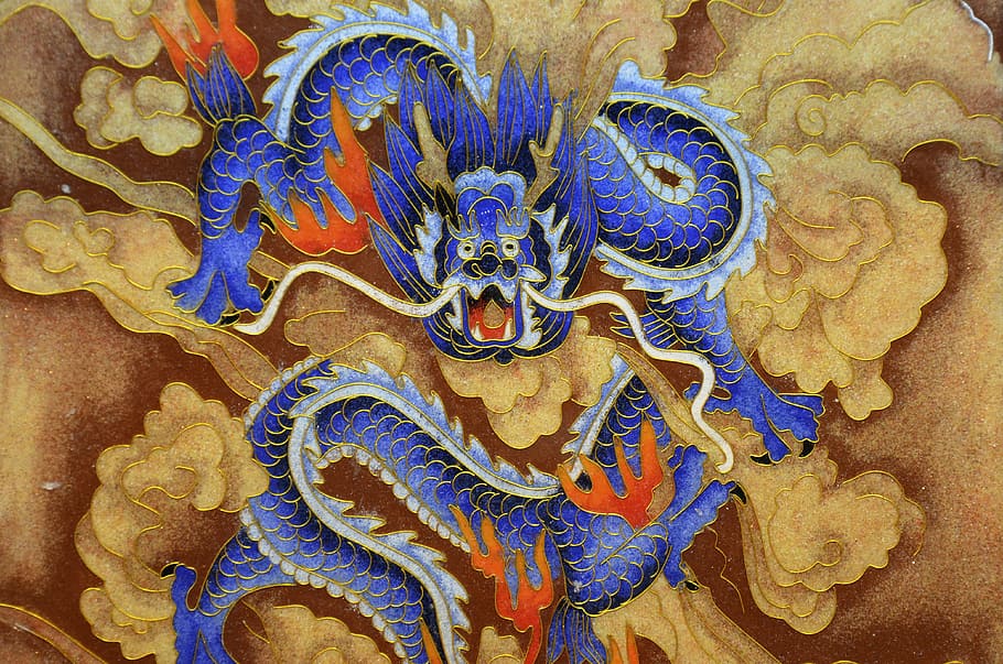 China, Pekin, Cloisonné, art, blue, multi colored, close-up, HD wallpaper