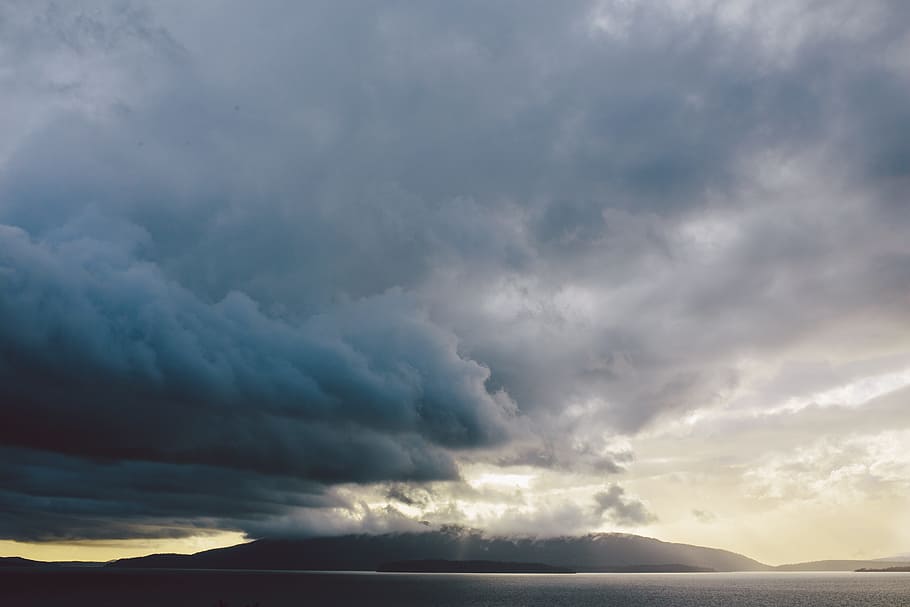 dark, clouds, sky, mountain, sea, ocean, water, cloud - sky HD wallpaper