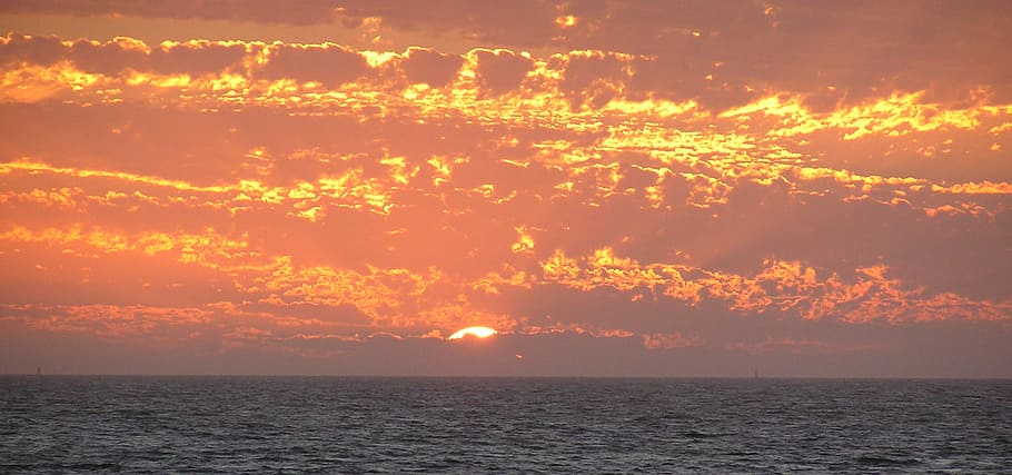 sunset, ocean, dusk, sea, clouds, orange, seascape, melbourne HD wallpaper