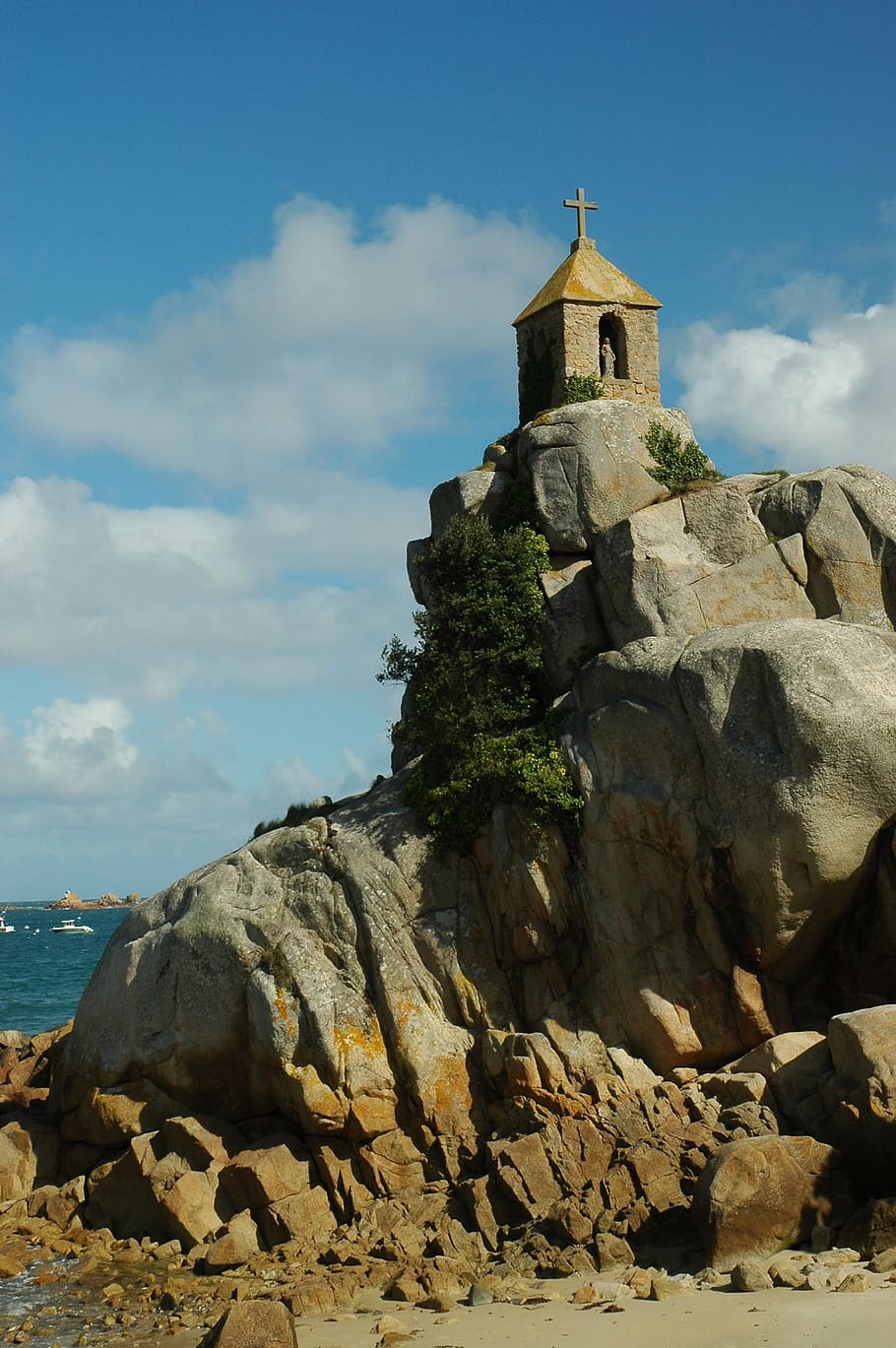 fortress, port-blanc, rocher de la sentinelle, sea, brittany, HD wallpaper