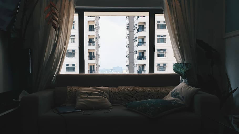 pillows on couch, sofa, room, window, cushion, indoors, furniture HD wallpaper