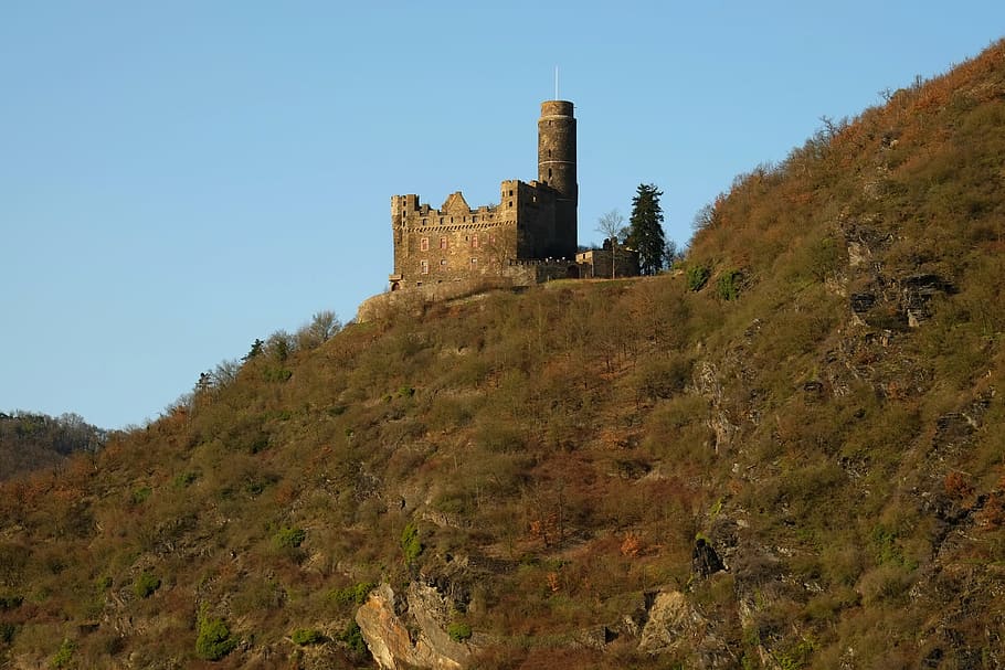 gray stone castle on top of hill during, Rhine, Fortress, Wall