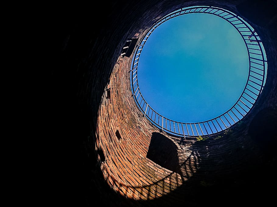 tower, top, sky, brick, shadow, circle, monument, old, architecture HD wallpaper
