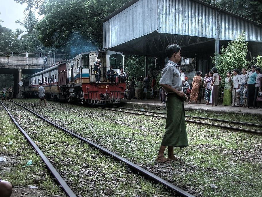 platform, train, train track, station, railway station, burma HD wallpaper