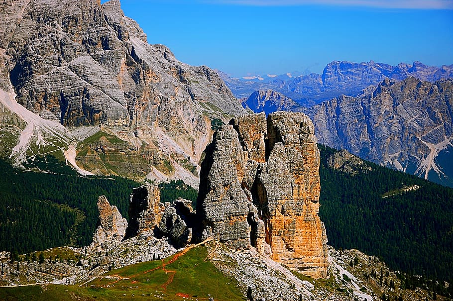 gray rock formation during daytime, chinque torre, dolomites, HD wallpaper