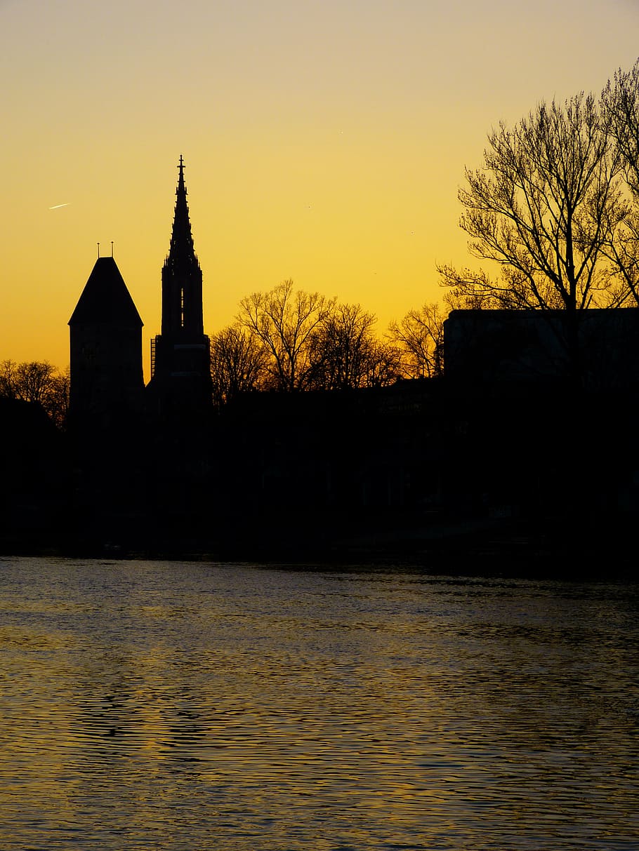 sun down speed, evening, twilight, danube, river, water, ulm HD wallpaper