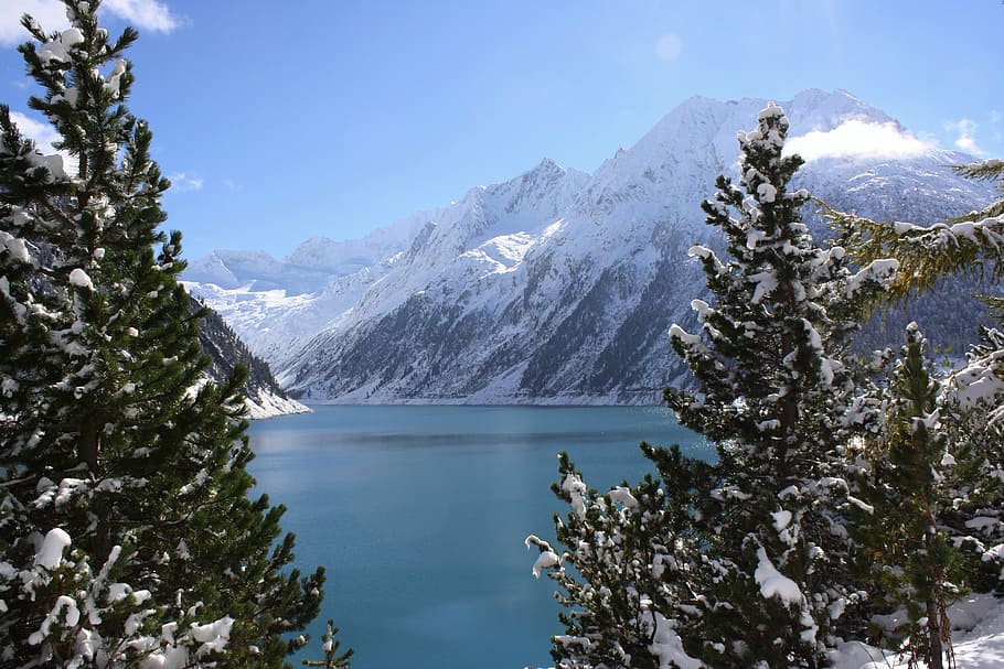 reservoir, schlegeis, zillertal, mountains, alpine, landscape