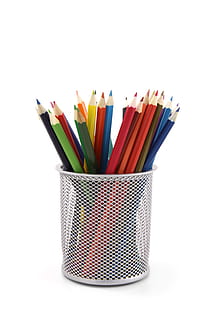 assorted coloring pencils in gray pencil holder, color pencils HD wallpaper