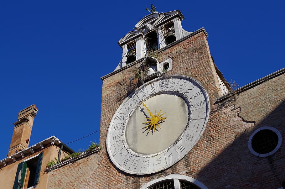 Sun Clock, Venice, Time, Old, old clock, 24 hours, architecture, HD wallpaper