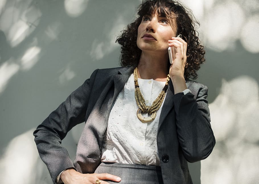 woman wearing black blazer, business, communicate, communication HD wallpaper