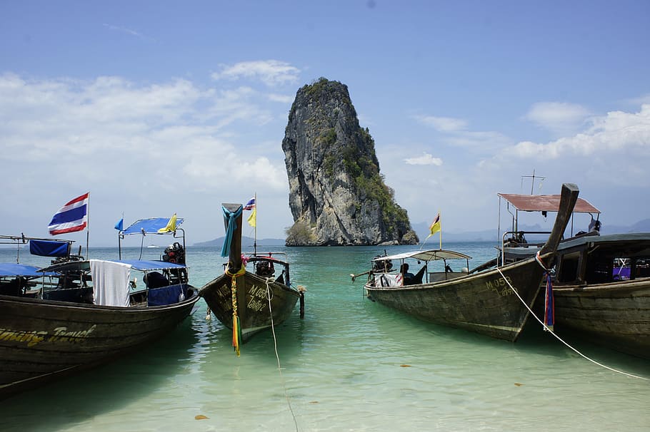 Halong Bay, Vietnam, thailand, longtail boats, beach, island, HD wallpaper