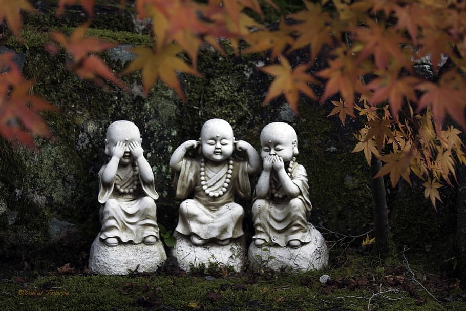 See No Evil, Small, Statues, Expression, small statues, religion, HD wallpaper
