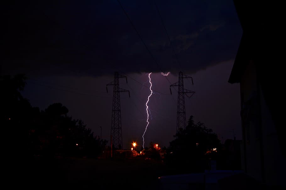 lightning, thunderstorm, sky, night, electricity, technology, HD wallpaper