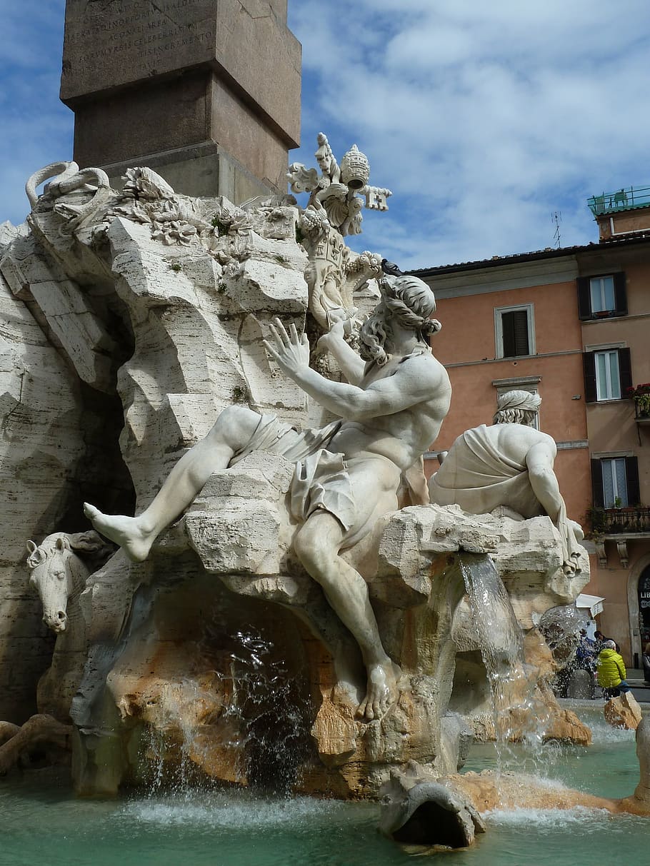 rome, 2016, rome piazzanavona, fountain, statue, sculpture, HD wallpaper