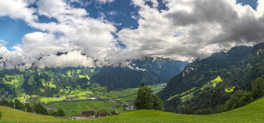 Alm, Mountains, Alpine, Austria, south tyrol, sky, panorama HD wallpaper