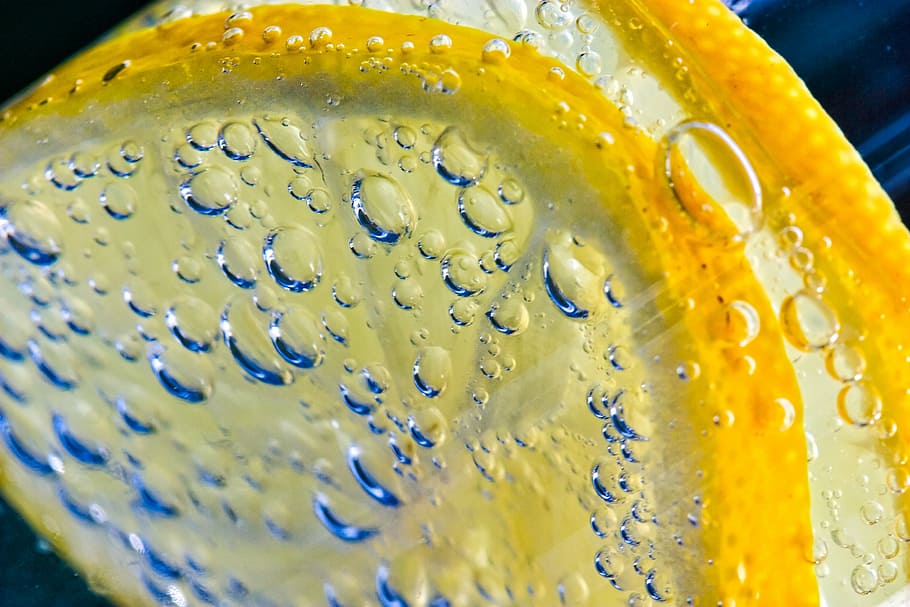 macro, close up, lemon, drink, refreshing, zest, zesty, bubbles, HD wallpaper
