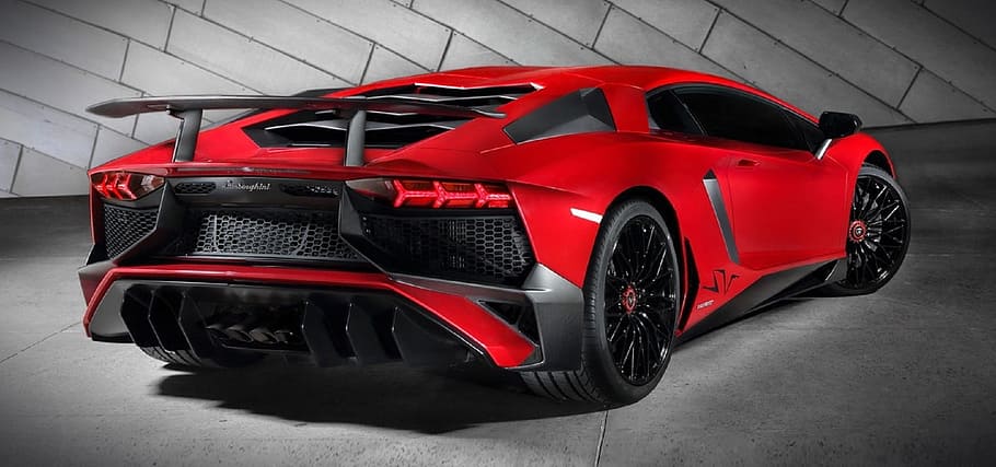red Lamborghini sports coupe, luxury sports car, automobile, rear, HD wallpaper