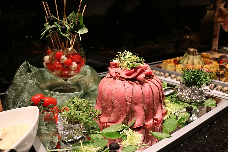 Buffet, Fish, Meat, Cold, Frisch, cold buffet, food, delicious HD wallpaper