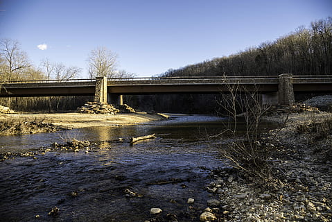 Wheeler Bridge over current river at Echo Bluff State Park, Missouri HD wallpaper