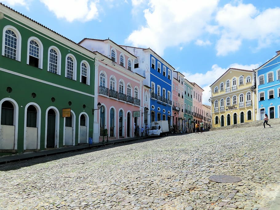 lined up assorted-color buildings, brazil, bahia de todos los santos, HD wallpaper