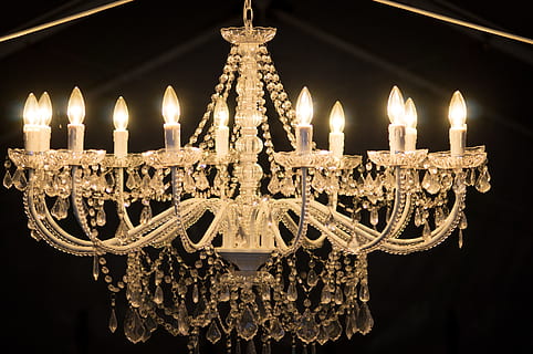 close up view of crystal glass up-light chandelier, chandalier HD wallpaper