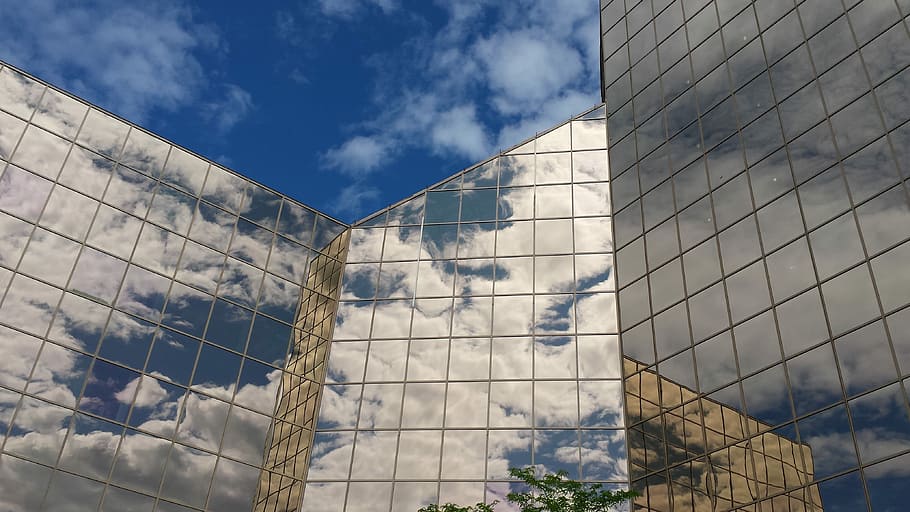 Architecture, Building, Clouds, Modern, blue, corporate, modern building HD wallpaper