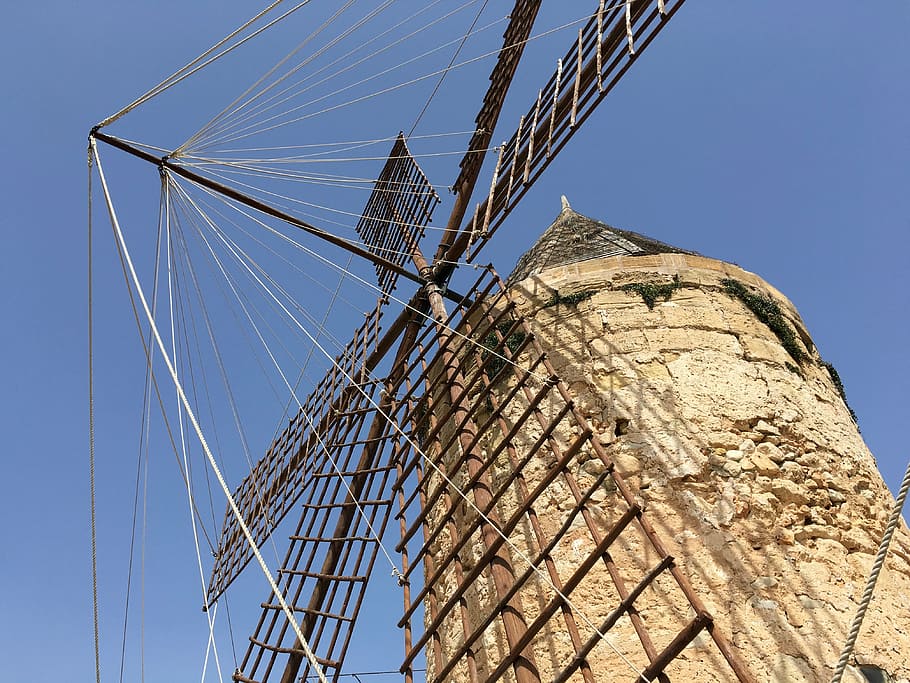 mill, mallorca, wing, windmill, old mill, mediterranean, wind power HD wallpaper
