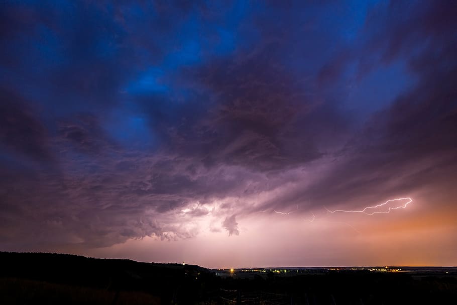 thunderbolts during night, thunderstorm, landscape, sky, flash HD wallpaper