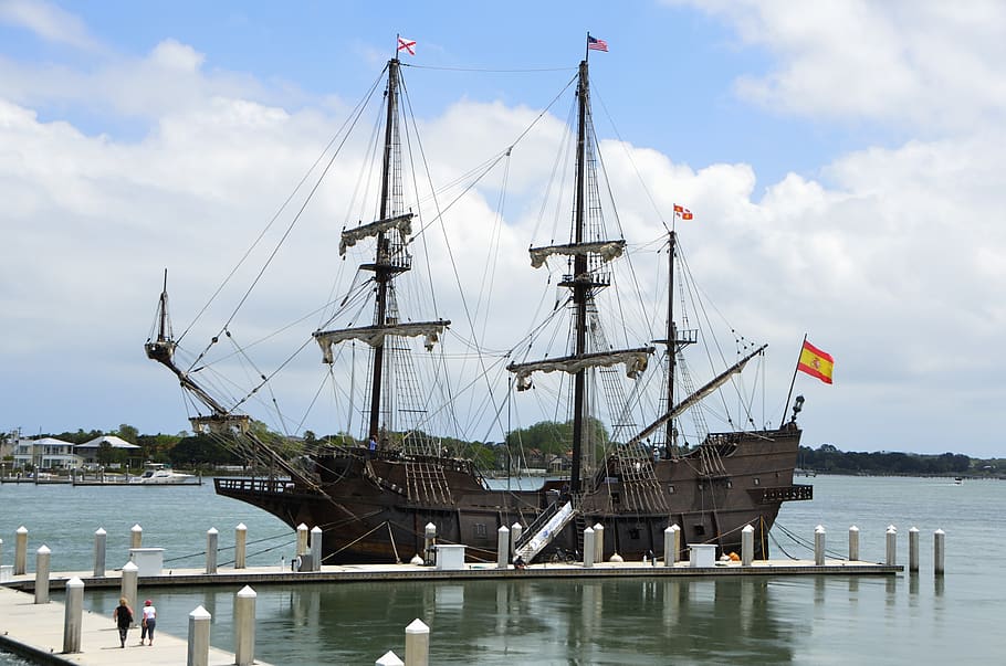 galleon ship, moored, docked, boat, vessel, travel, nautical, HD wallpaper