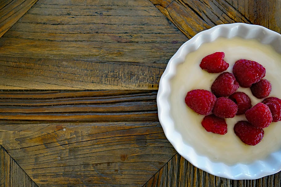 raspberries, yogurt, raspberry, breakfast, milk product, food HD wallpaper