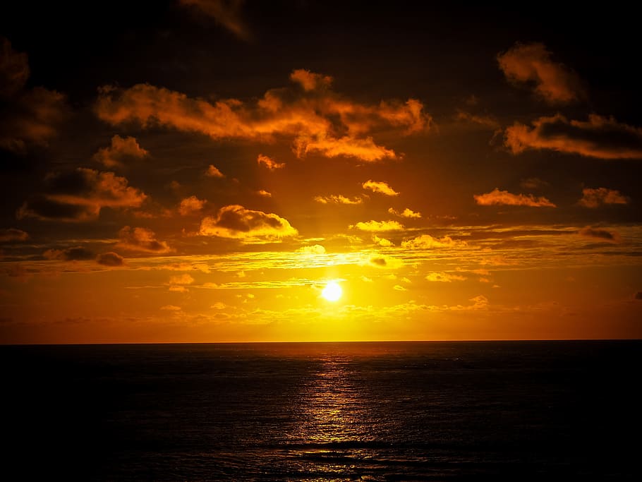 sunset, abendstimmung, setting sun, sun and sea, afterglow HD wallpaper
