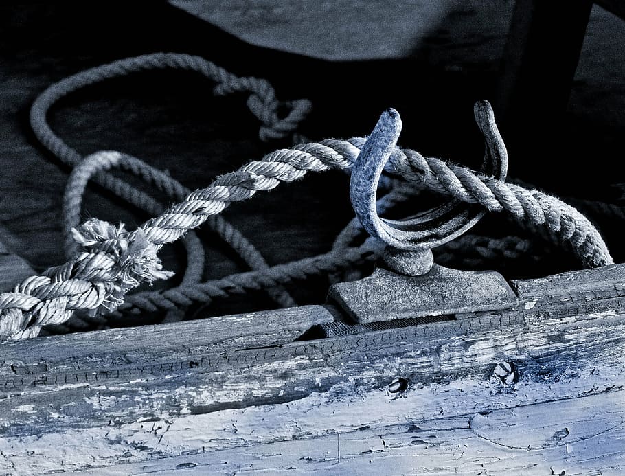 black, white, oarlock, rope, nautical Vessel, sea, tied Knot HD wallpaper