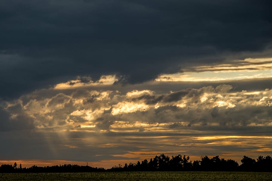 alberta, sunset, canada, storm, cloud, sunshine, haze, silhouette HD wallpaper