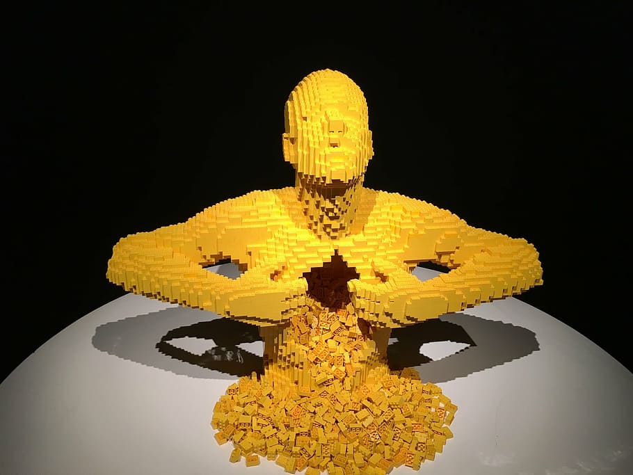 brown bust decor, lego, yellow, statue, human, open soul, art HD wallpaper