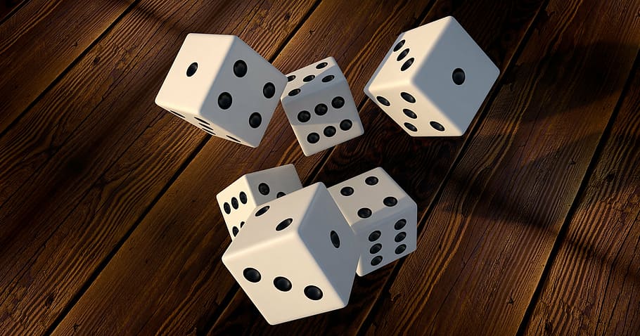 white-and-black dice illustration, cube, play, random, luck, points