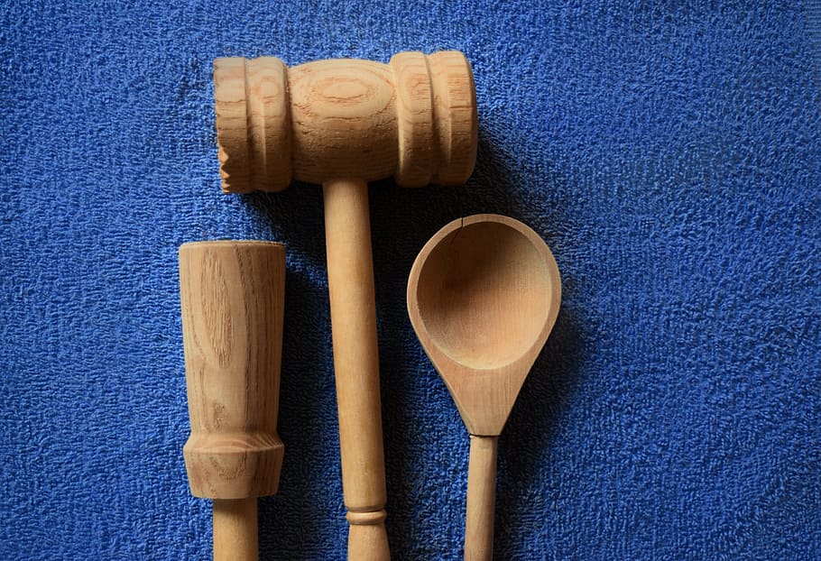 kitchen utensils, wooden utensils, blue, cooking, spoon, food, HD wallpaper