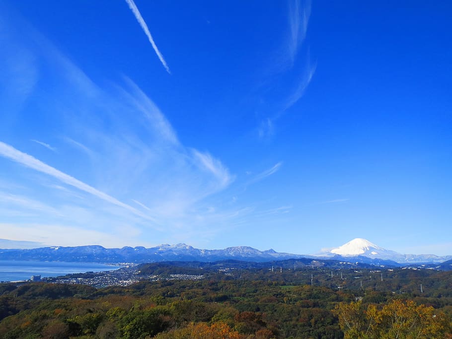 mt fuji, koma mountains, oiso, shonan nanpei, japan, sky, winter