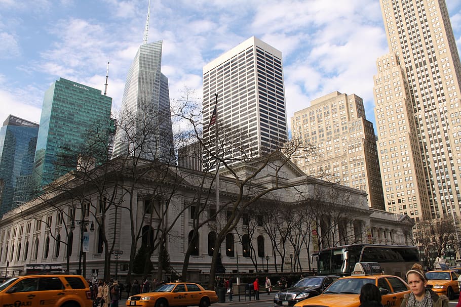 library, shadows, clouds, building, new york city, nyc, manhattan HD wallpaper