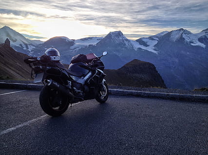 grossglockner, motorcycle, sunset, mountains, vehicle, racing HD wallpaper