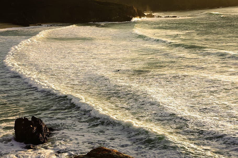 beach, water, ocean, atlantic, galicia, lanzada, sea, wave HD wallpaper