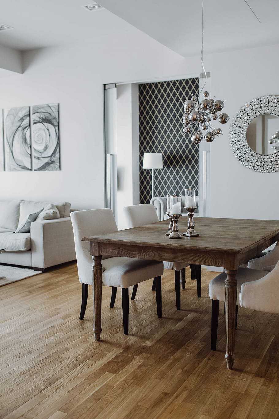 White and bright interior of a designer living room, sofa, home, HD wallpaper
