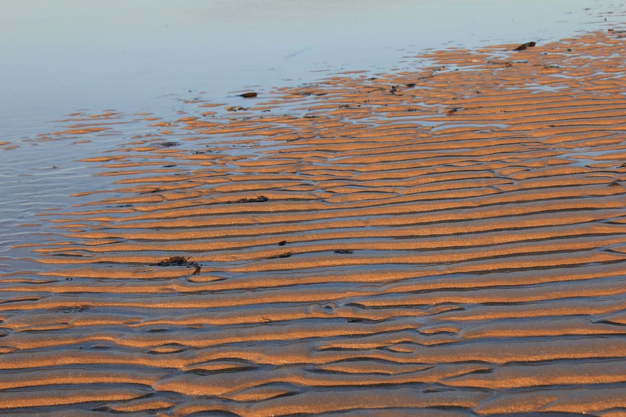 Sand, Ripples, Lines, Ridge, wave pattern, beach, shore, coastline, HD wallpaper